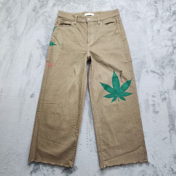 Uniqlo X Plant Girl NYC Jeans Womens 29 Brown Green The 420 Pant Hand Dyed Paint - Picture 1 of 16